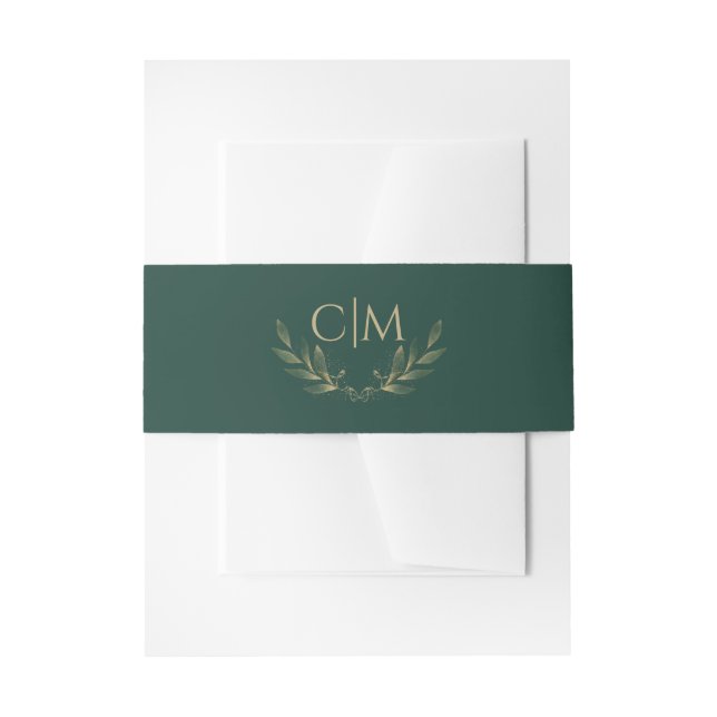 Bandeau De Faire-part Monogramme Mariage Emerald Green Gold Leaf (Devant example)