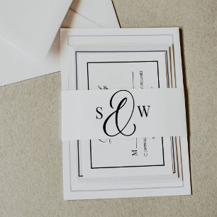 Bandeau De Faire-part Monogramme noir et blanc Esperluette Luxe Mariag