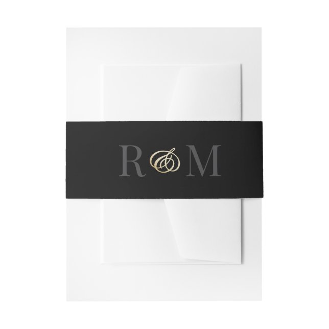 Bandeau De Faire-part Monogramme Noir Gold Mariage élégant (Devant example)