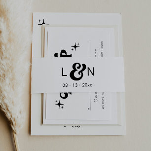 Bandeau De Faire-part Monogramme Retro 70's Black and White Belly Band