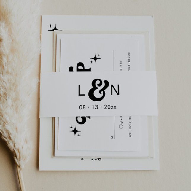 Bandeau De Faire-part Monogramme Retro 70's Black and White Belly Band (Créateur téléchargé)