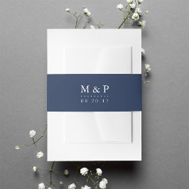 Bandeau De Faire-part Monogramme simple marine et Mariage blanc