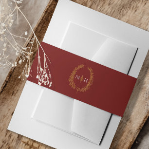 Bandeau De Faire-part Monographie feuille dessin or bordeaux foncé