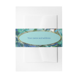 Bandeau De Faire-part Monstera bleu turquoise Feuilles et papillons