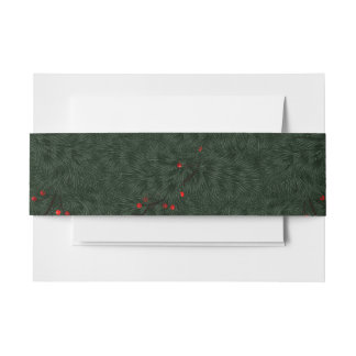 Bandeau De Faire-part Motif de Noël Aiguilles de Pin et Baies Rouges