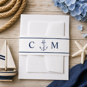 Bandeau De Faire-part Nautical Monogramme Marine Ancre Mariage