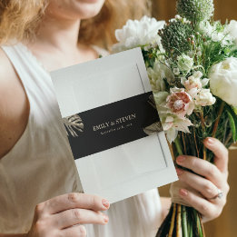 Bandeau De Faire-part Noir et or Elegant Botanique Mariage moderne