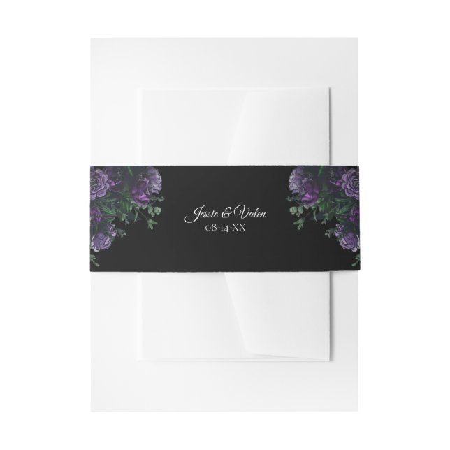 Bandeau De Faire-part Noir Violet Floral Élégant Mariage (Devant example)