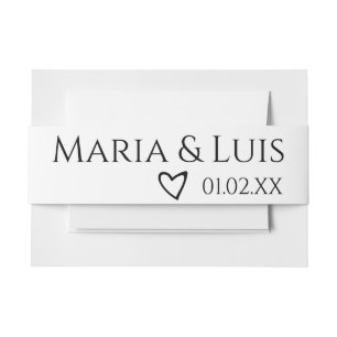 Bandeau De Faire-part Nom moderne Black White Heart Mariage