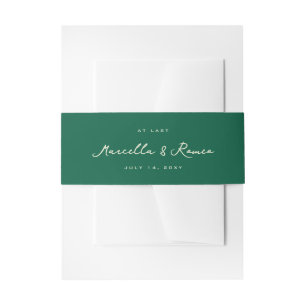 Bandeau De Faire-part Noms Chic Simple Vert Foncé et Date de Mariage