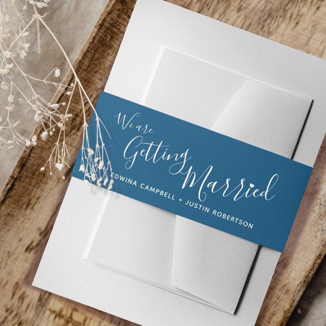 Bandeau De Faire-part Nous nous marions mariage blanc bleu foncé (Créateur téléchargé)