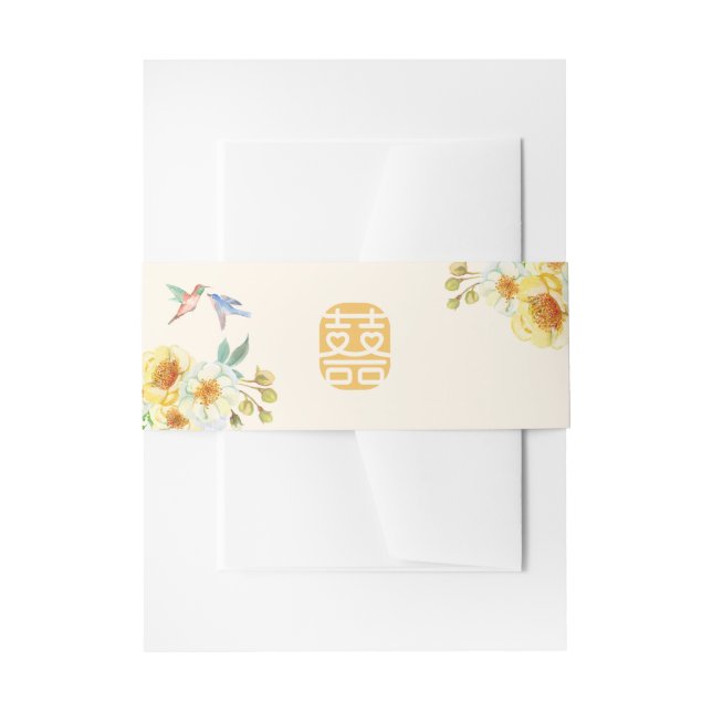 Bandeau De Faire-part Oiseau jaune bleu mariage chinois (Devant example)