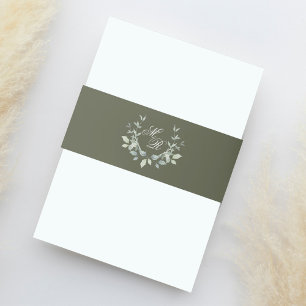 Bandeau De Faire-part Olive Green Élégant Monogramme de mariage