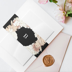 Bandeau De Faire-part Pampas Wreath Pure Black Premium Élégant Monogramm