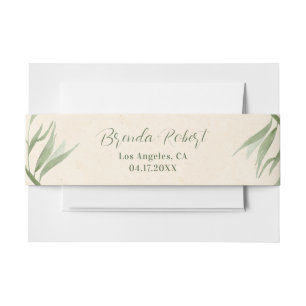 Bandeau De Faire-part Papier beige feuilleté vert