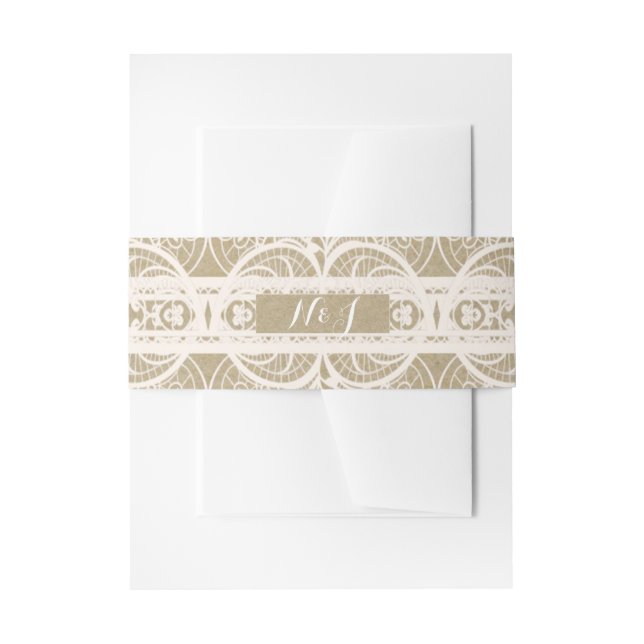 Bandeau De Faire-part Papier Brown et dentelle blanche Mariage naturel r (Devant example)