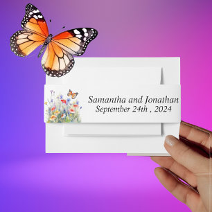 Bandeau De Faire-part Papillon à l'aquarelle et fleurs sauvages ceinture