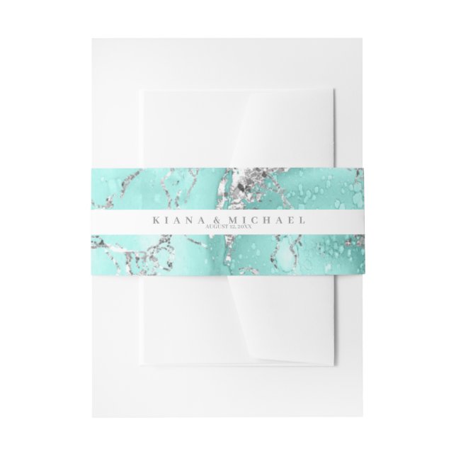 Bandeau De Faire-part Parties scintillant de marbre Mariage Turquoise Si (Devant example)
