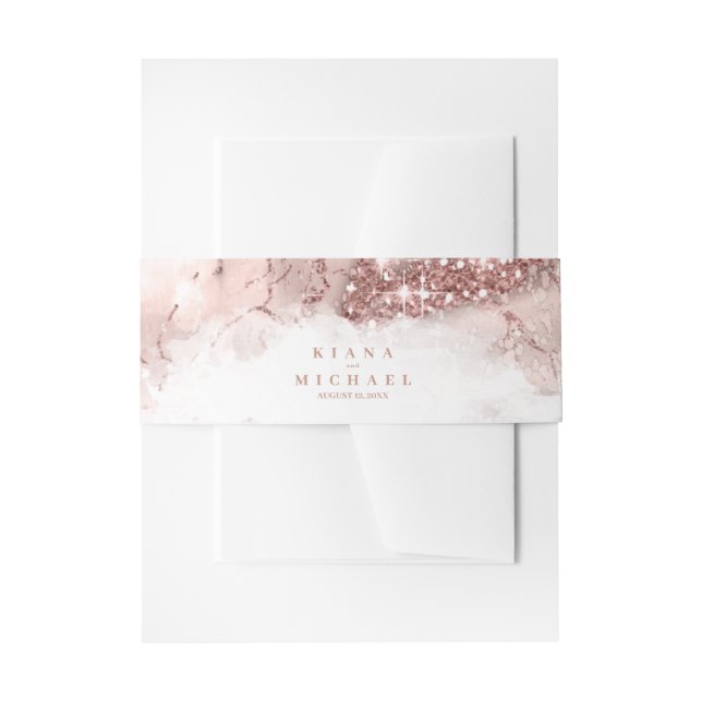 Bandeau De Faire-part Parties scintillant en marbre Mariage Rose Gold V1 (Devant example)