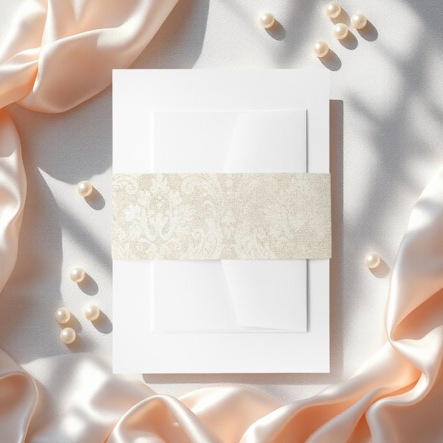 Bandeau De Faire-part Pearl Mariage damassé Élégant papeterie (Pearl Damask Wedding Elegant Stationery Invitation Belly Band)