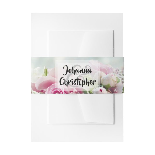 Bandeau De Faire-part Pink Pastel Roses Mariage de script en gras (Devant example)
