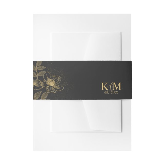 Bandeau De Faire-part Poussière Or & Contours Mariage Blk/Gld ID835 (Devant example)