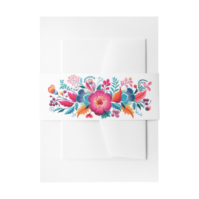 Bandeau De Faire-part Quinceanera, Fleurs de Fiesta Mexicaines (Devant example)