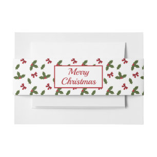 Bandeau De Faire-part Red Bows Et Noël Holly Plante Motif & Texte
