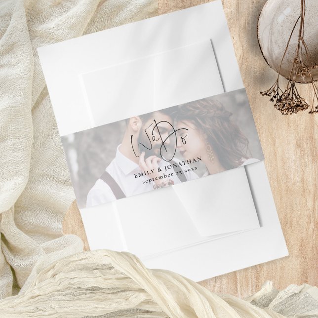 Bandeau De Faire-part Revêtement photo romantique Nous faisons Script Na (Belly Band Portrait)