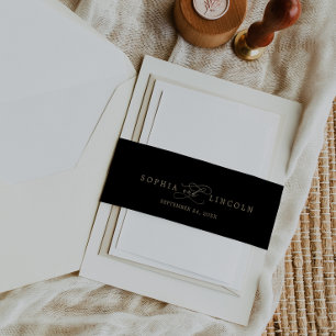 Bandeau De Faire-part Romantic Gold Calligraphy   Black Flourish Wedding