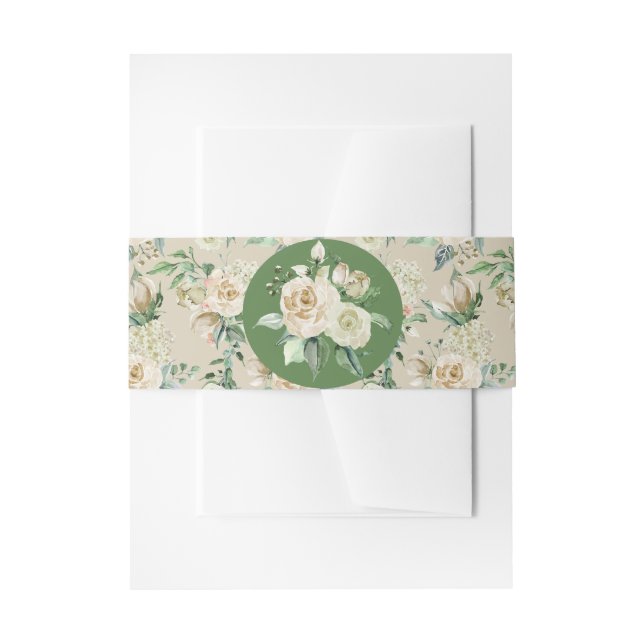 Bandeau De Faire-part Rose blanche Hydrangea Floral Motif d'aquarelle (Devant example)