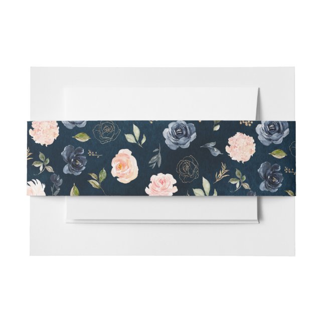 Bandeau De Faire-part Rose botanique rose fuchsia bleu marine (Devant Example)