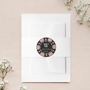 Bandeau De Faire-part Rose Gold Monogram Poker Chip Casino Mariage