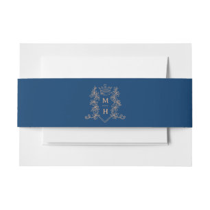 Bandeau De Faire-part Rose or coeur couronne monogramme bleu foncé maria