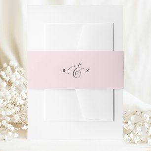 Bandeau De Faire-part Rose Pâle Élégant Simple Monogramme Mariage