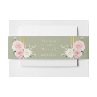 Bandeau De Faire-part Rose rose et blanc Dusky Invitation Belly Band