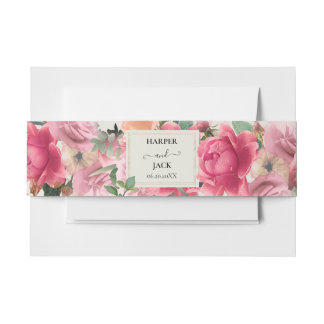 Bandeau De Faire-part Rose rose rose élégant Jardin Gold Frame Mariage