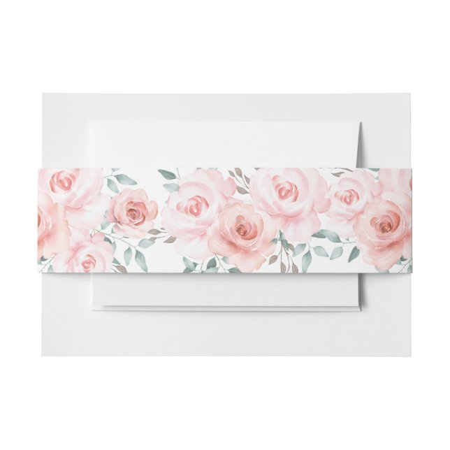 Bandeau De Faire-part Roses en pastel mous de rose d'aquarelle + Verdure (Devant Example)