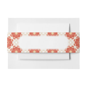 Bandeau De Faire-part Rouge et motif floral de dentelle d'or