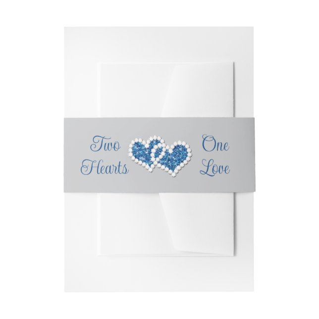 Bandeau De Faire-part Royal Blue, Grey Deux Coeurs, Un Amour (Devant example)