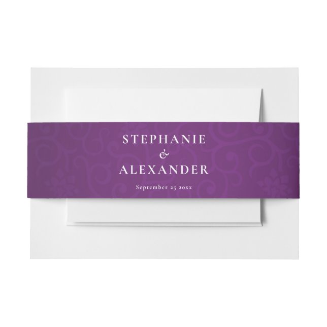Bandeau De Faire-part Royal Purple Mariage damassé (Devant Example)
