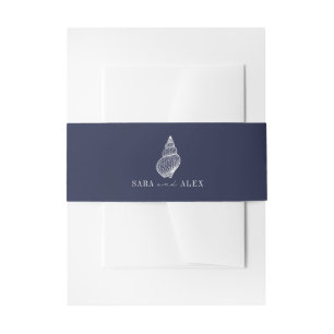 Bandeau De Faire-part Rustic Seashell Dark Blue Beach Mariage