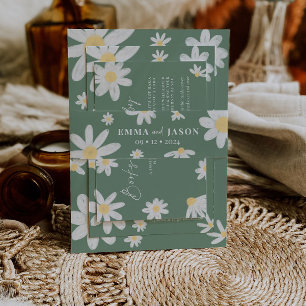 Bandeau De Faire-part Sage Green Boho Daisy Flower Invitation Belly Band