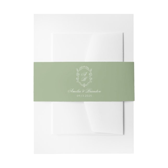 Bandeau De Faire-part Sage Green & White Floral Monogram Crest Wedding (Devant example)