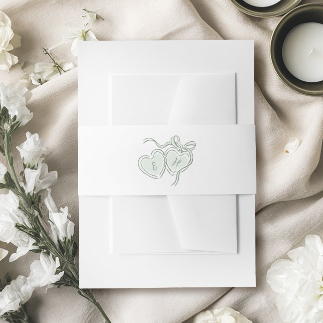 Bandeau De Faire-part Sage Hand Drawn Hearts Monogram Whimsical Wedding (Sage Hand Drawn Hearts Monogram Whimsical Wedding Invitation Belly Band)