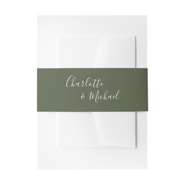 Bandeau De Faire-part Script de signature vert olive simple (Devant example)