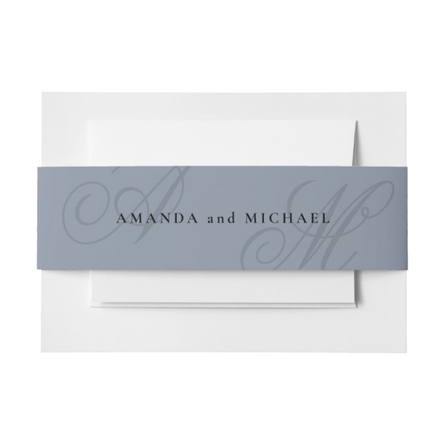 Bandeau De Faire-part Simple Dusty Blue élégant Mariage Monogramme (Devant Example)