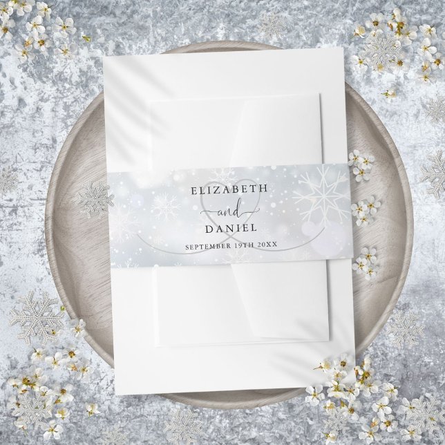 Bandeau De Faire-part Snowflakes d'hiver Élégant Mariage du coeur (Winter Snowflakes Elegant Heart Wedding Invitation Belly Band)