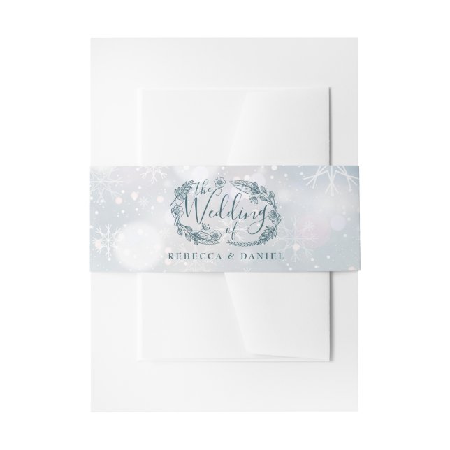 Bandeau De Faire-part Snowflakes d'hiver Rustique Floral Mariage (Devant example)