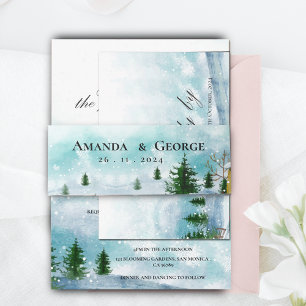 Bandeau De Faire-part Snowy Winter Magie Blue Hues Snowflakes Mariage
